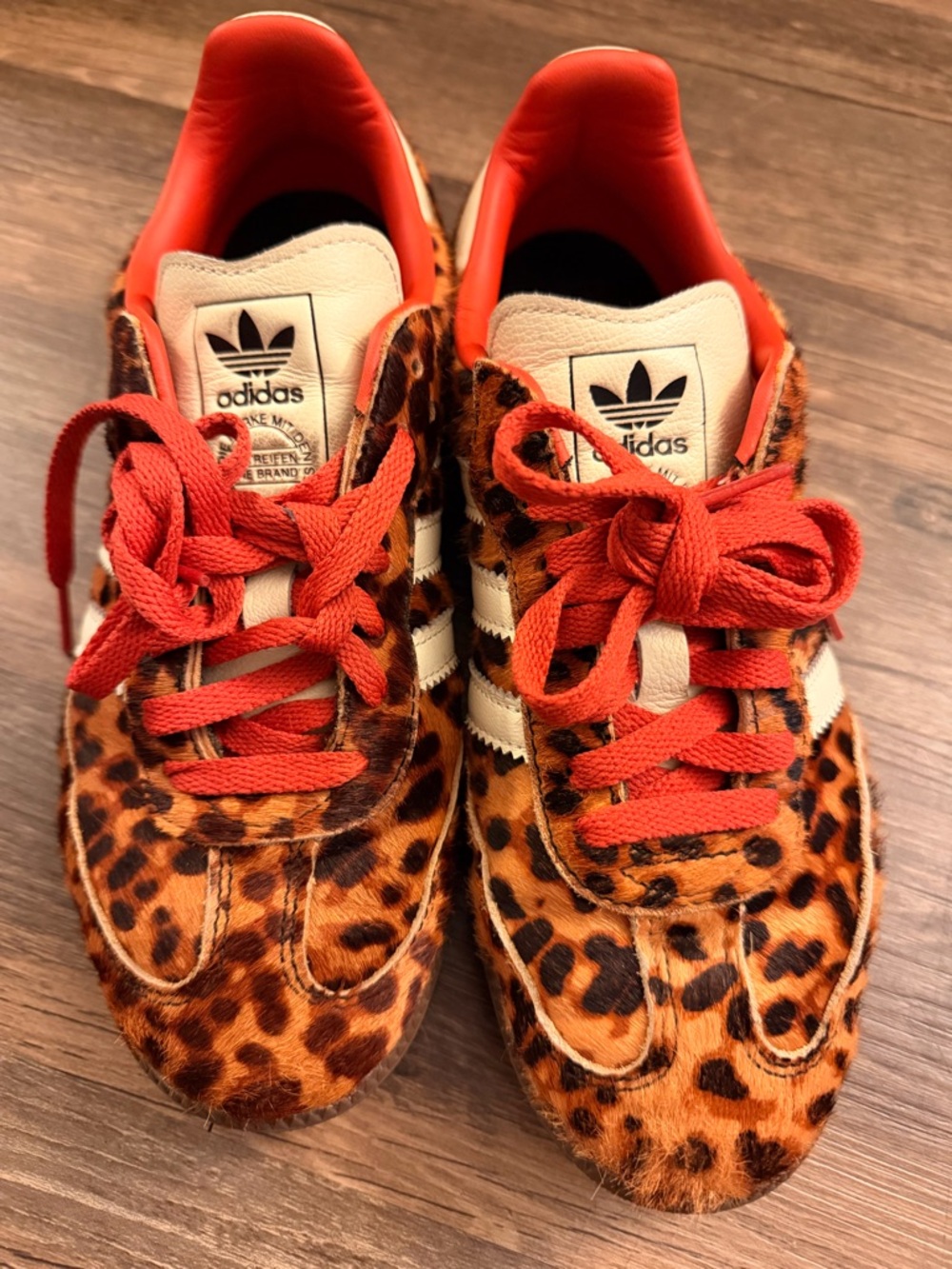 adidas Woman Leopard Print Sneakers in Orange with Red Laces